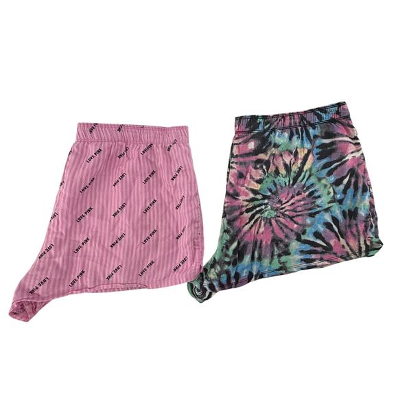 Victoria’s Secret PINK Pajama Lounge Shorts Lot 2 XL XXL Pink Stripe Tie Dye - Picture 3 of 5